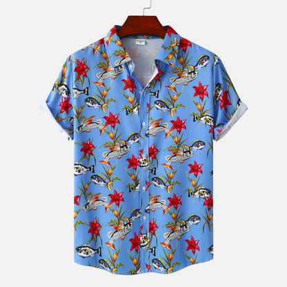 Men's Floral Print Short Sleeve Beach Shirt