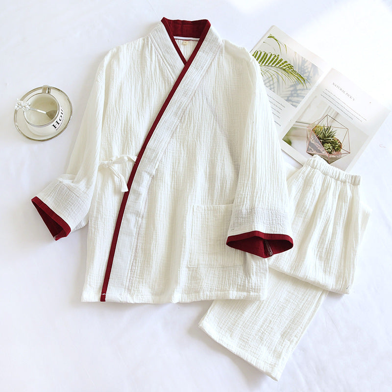 Mens Kimono Hanfu Pure Cotton Gauze Pajama Set