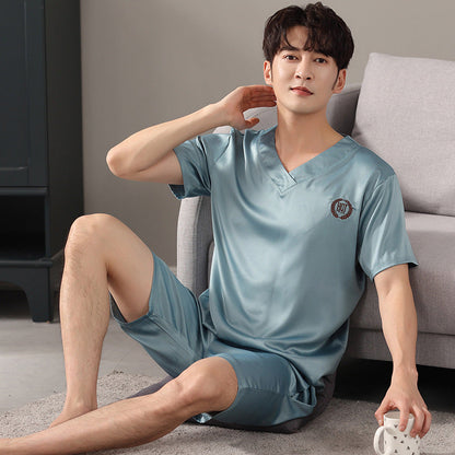 Pajamas Short-sleeved Shirt And Shorts Loose Ice Silk Suit Homewear