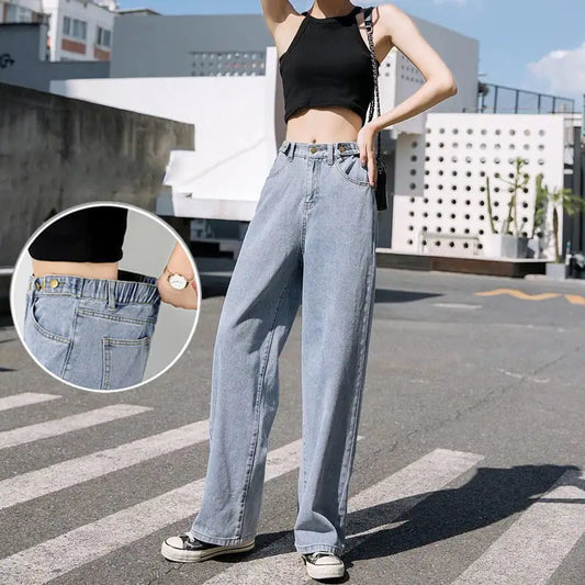 Women's Wide Leg Mopping Jeans with Elastic Waist