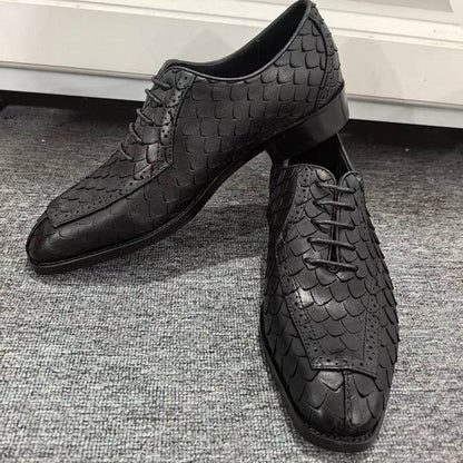 Business Formal Leather Shoes Dragon-scale Pattern Mens British Style