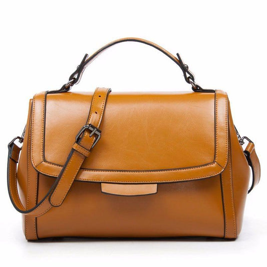 Luxury Genuine Leather Fashion Handbag for Cowgirls - Premium Black & Retro Brown