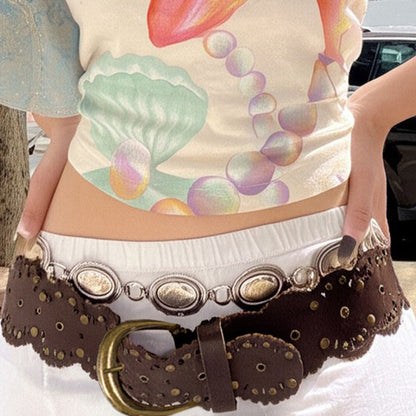 Retro Rivet Wide Female Pin Buckle Belt