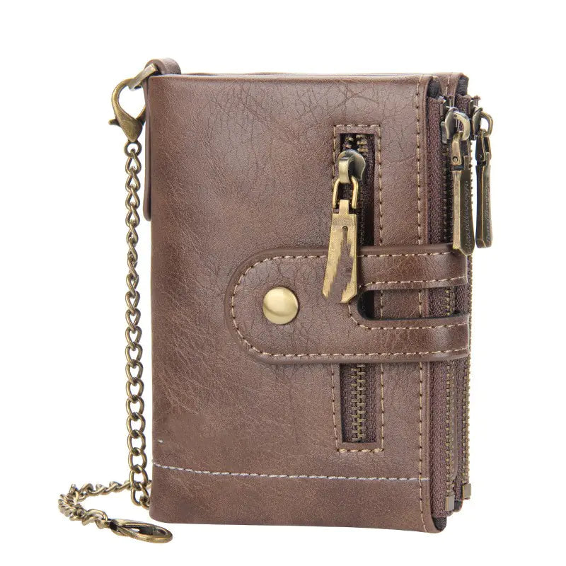 Men's Short Wallet with Double Zippers