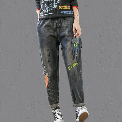 Comfortable Women's Wide Leg Jeans with Elastic Waist