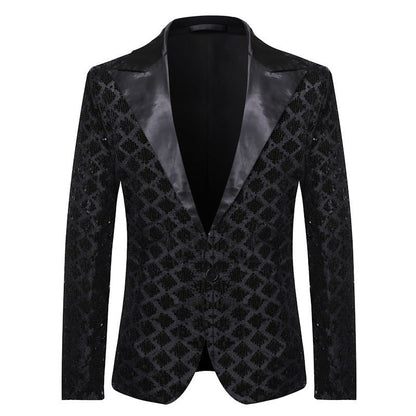 Stage Banquet Host Party Diamond-Shaped Sequin Suit Tuxedo Coat
