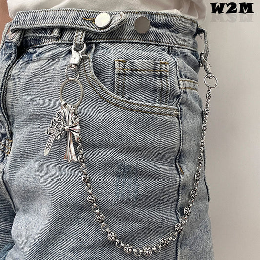 Retro cross dagger pants chain