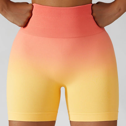 Gradient High-Waisted Yoga Shorts for Cowgirl Fitness | Seamless Activewear for Yoga, Running