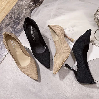 Summer Style Women's Pointed Toe Knitted Heels