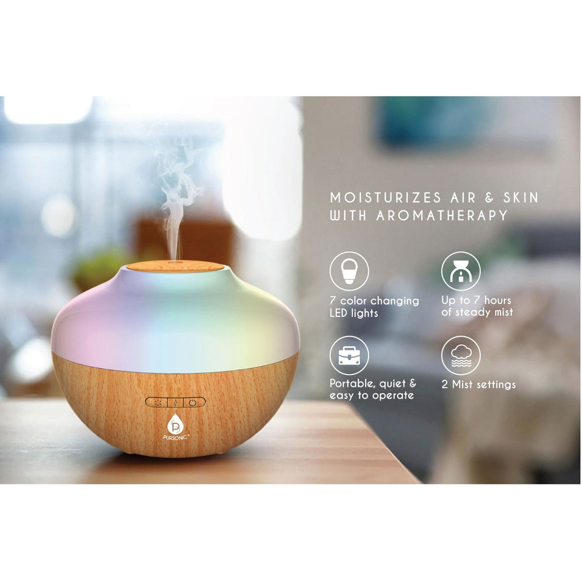 FlameGlow Aromatherapy Diffuser, Pursonic 6-Pack Essential Oils & Portable 360° Hi-Res Wireless Speaker