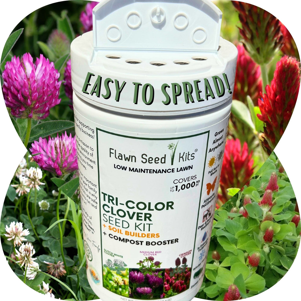 Tri-Color Clover Seed Easy Spread Shaker
