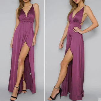 LIVA2018 Summer Deep V-Neck Backless Maxi Dress