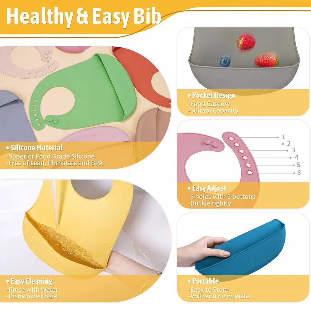 TYRY.HU 3pcs Waterproof Baby Bibs Baby Stuff Cute Kids Cartoon Bib Girl Boy Adjustable Soft Silicone Bib Baby Feeding Stuff