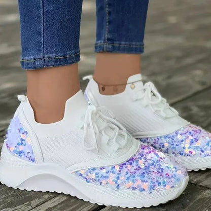 Breathable Color Block Knit Sneakers for Women