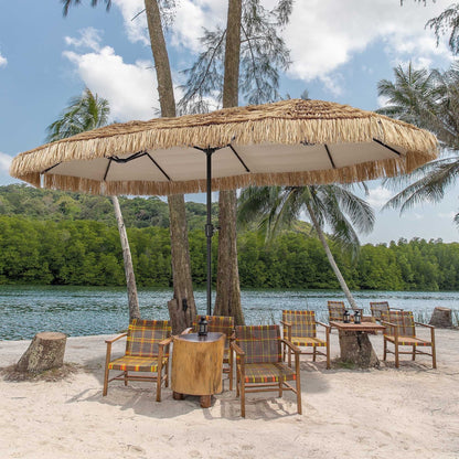 Ainfox 13ft Large Thatched Tiki Patio Umbrella, Outdoor Heavy-Duty Double-Sided Rectangle Market Umbrella for Garden, Deck, Backyard, Pool, Beach