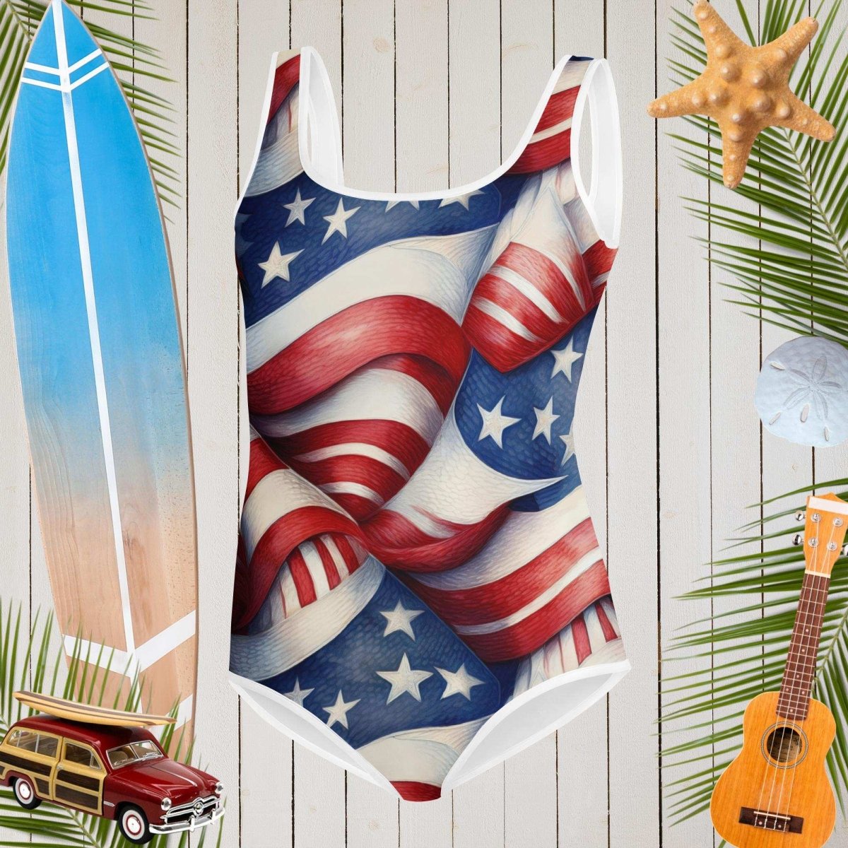Teen Youth USA Flag Pattern 🇺🇸 One-Piece Swimsuit 🩱