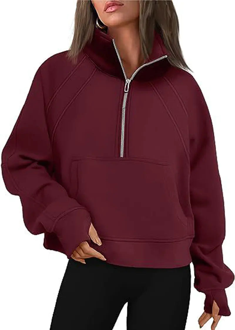 Autumn/Winter Women's Plush Half Zipper Sweatshirt