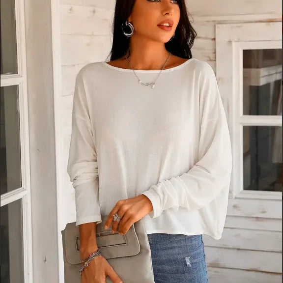 Fashionable Women's Long-Sleeved Backless T-shirt