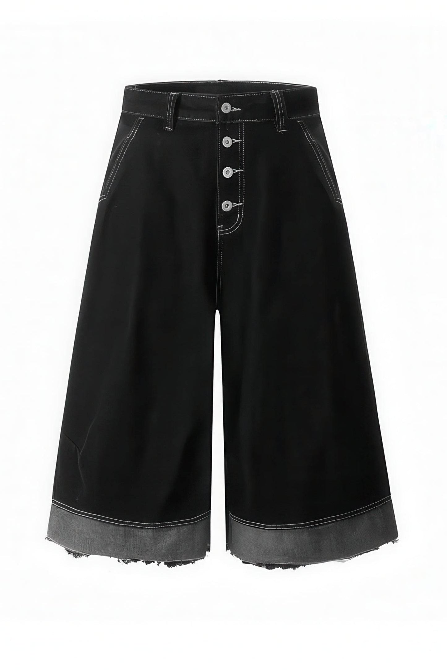 Button-Fly Cropped Jeans - Streetwear Washed Wide Leg Pants