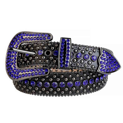 Black Strap With Black & Blue Studded Rhinestone Belt