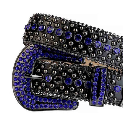 Black Strap With Black & Blue Studded Rhinestone Belt