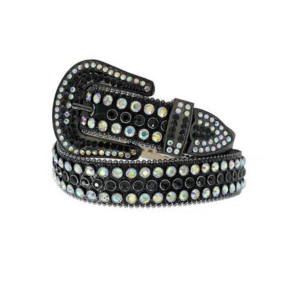 Black Strap With Black & Multi Color Studded Rhinestone Belt