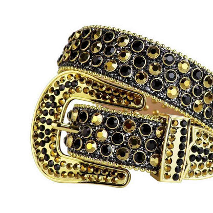 Black Strap With Black & Gold Studded Rhinestone Belt