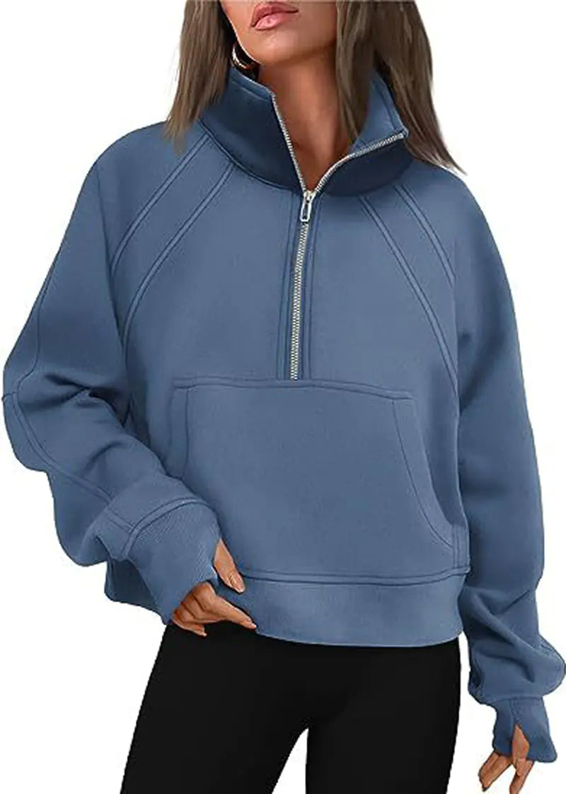 Autumn/Winter Women's Plush Half Zipper Sweatshirt