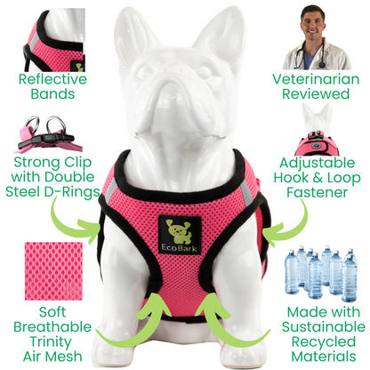 EcoBark Step In Dog Harness - Teacup & Small Breeds- Reflective Soft Mesh Harness for Teacup, Small Dogs and Puppies / Bubblegum Pink