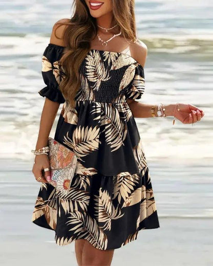 Boho Breeze Off-Shoulder Pleated Dress – Stylish Cowgirl Casual Wear