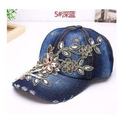 Cowgirl's Diamond Embroidery Flower Baseball Cap