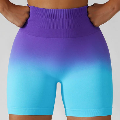 Gradient High-Waisted Yoga Shorts for Cowgirl Fitness | Seamless Activewear for Yoga, Running