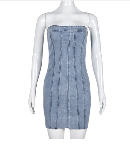 "Sexy Backless Strapless Denim Dress"