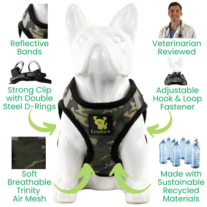 EcoBark Step In Dog Harness - Teacup & Small Breeds- Reflective Soft Mesh Harness for Teacup, Small Dogs and Puppies / Camouflage