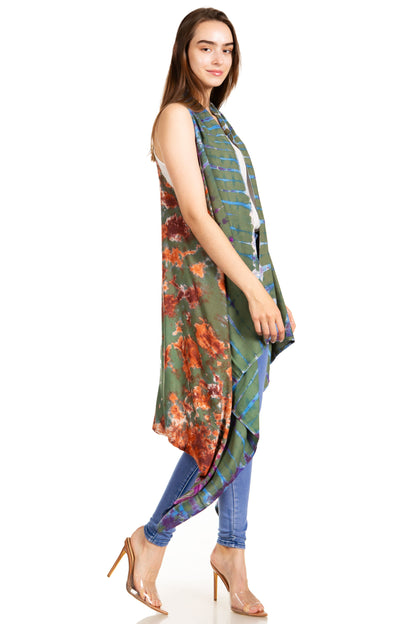 Sakkas Ivana Women's Oversized Draped Open Front Sleeveless Cardigan in Tie Dye