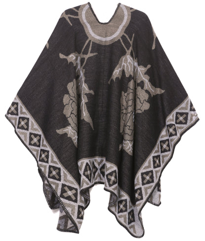 Sakkas Lupe Womens Reversible Poncho Wrap Cape Shawl Sweater Coat Cardigan Pattern