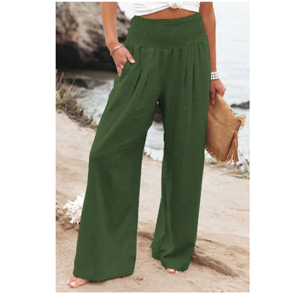 Plus Size Women's High Rise Wide Leg Pants with Pockets
