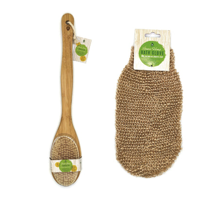 Eco-Friendly Glow Set: Bamboo Bath Brush & Sisal Hemp Gloves