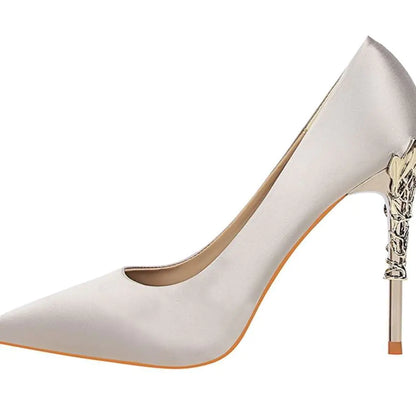 White Satin High Heels for Women - Stylish Pointed Shoes