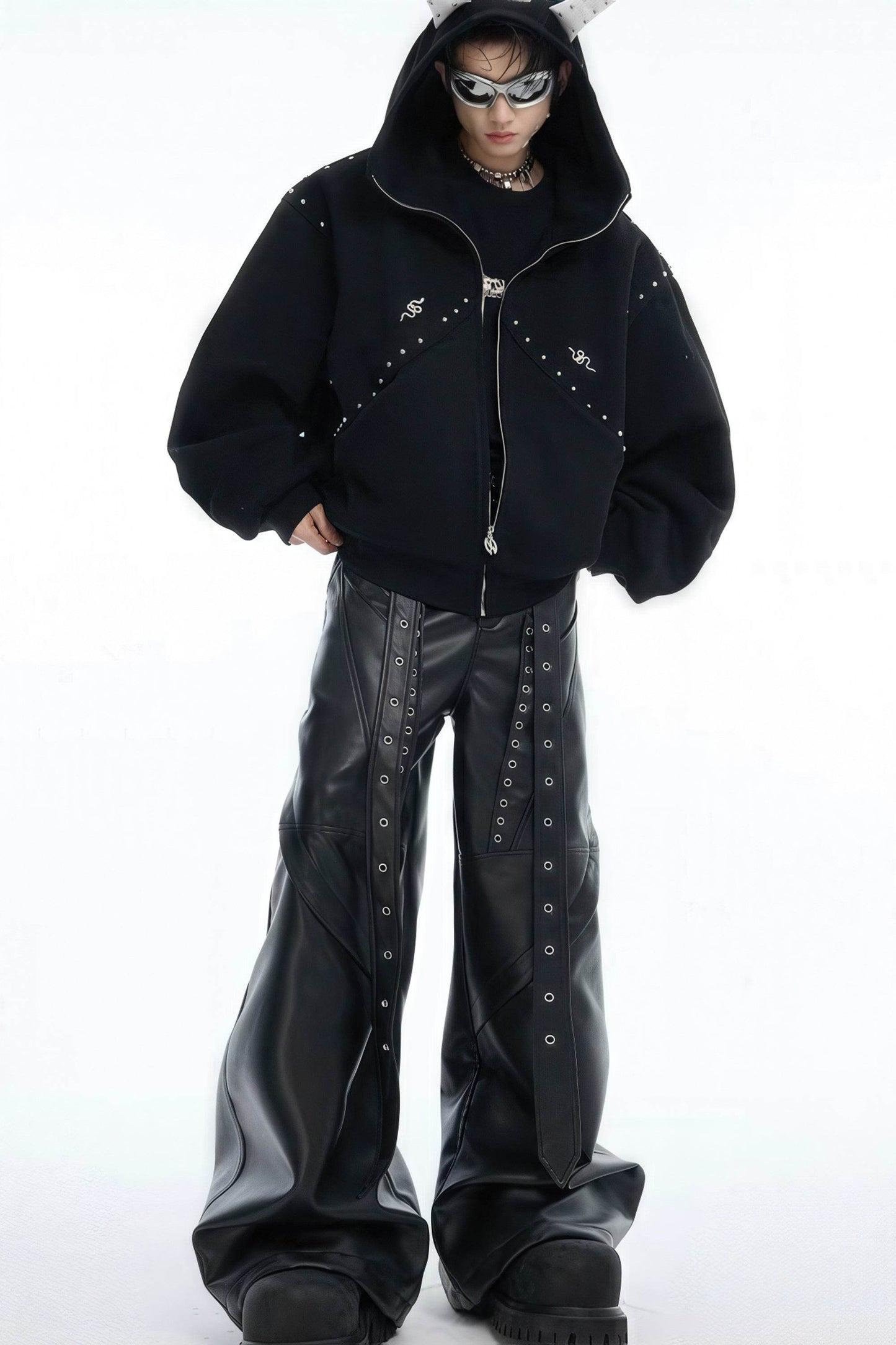 Doberman Dog Hooded Jacket with Rivet Accents