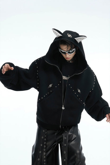 Doberman Dog Hooded Jacket with Rivet Accents