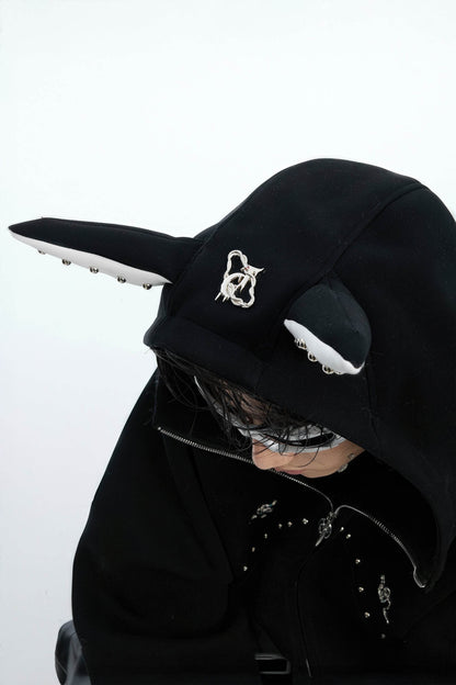 Doberman Dog Hooded Jacket with Rivet Accents