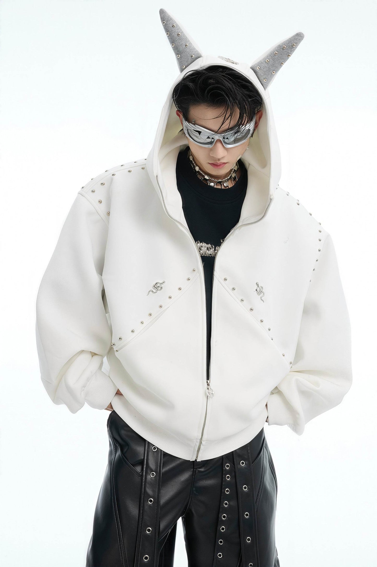 Doberman Dog Hooded Jacket with Rivet Accents