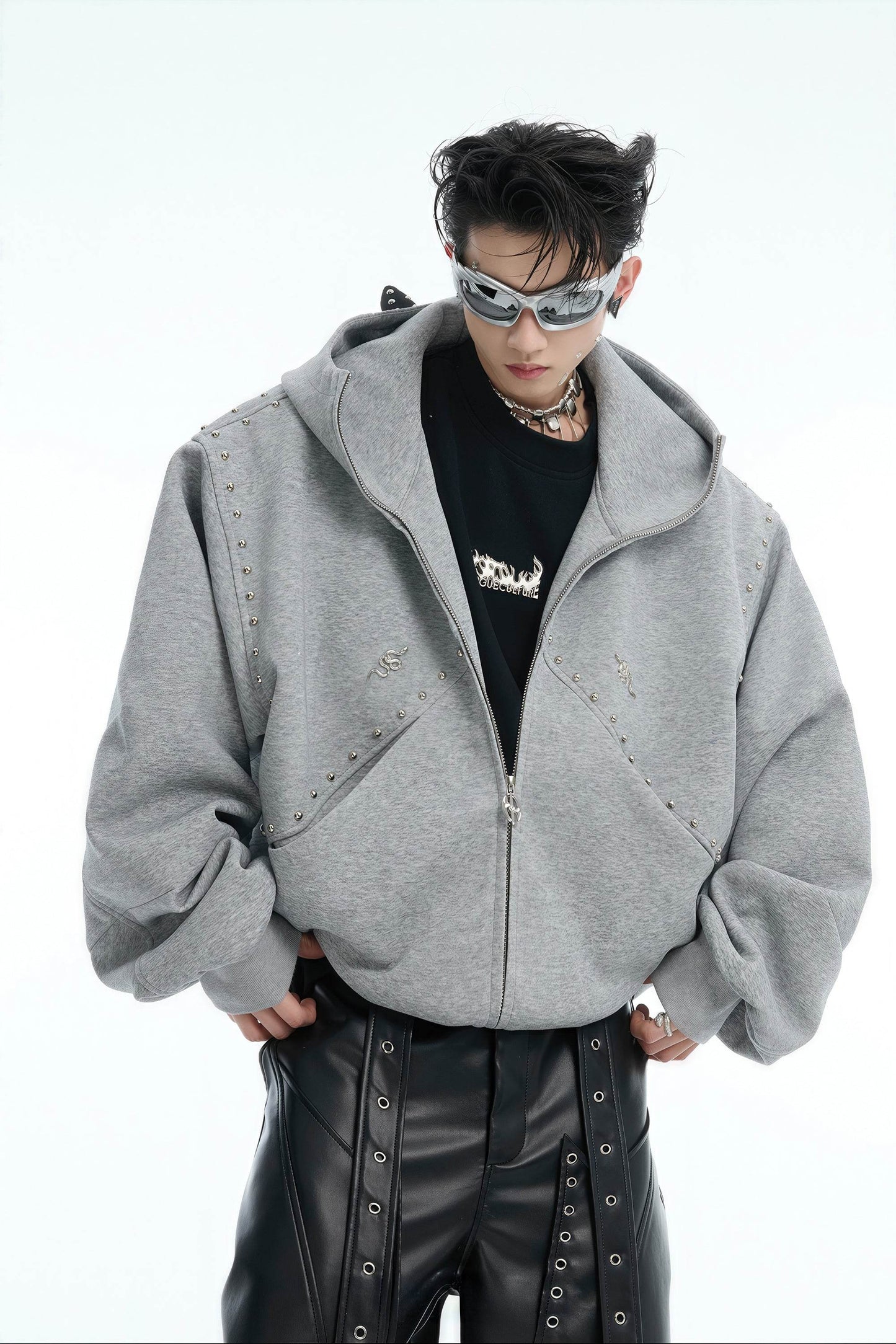 Doberman Dog Hooded Jacket with Rivet Accents