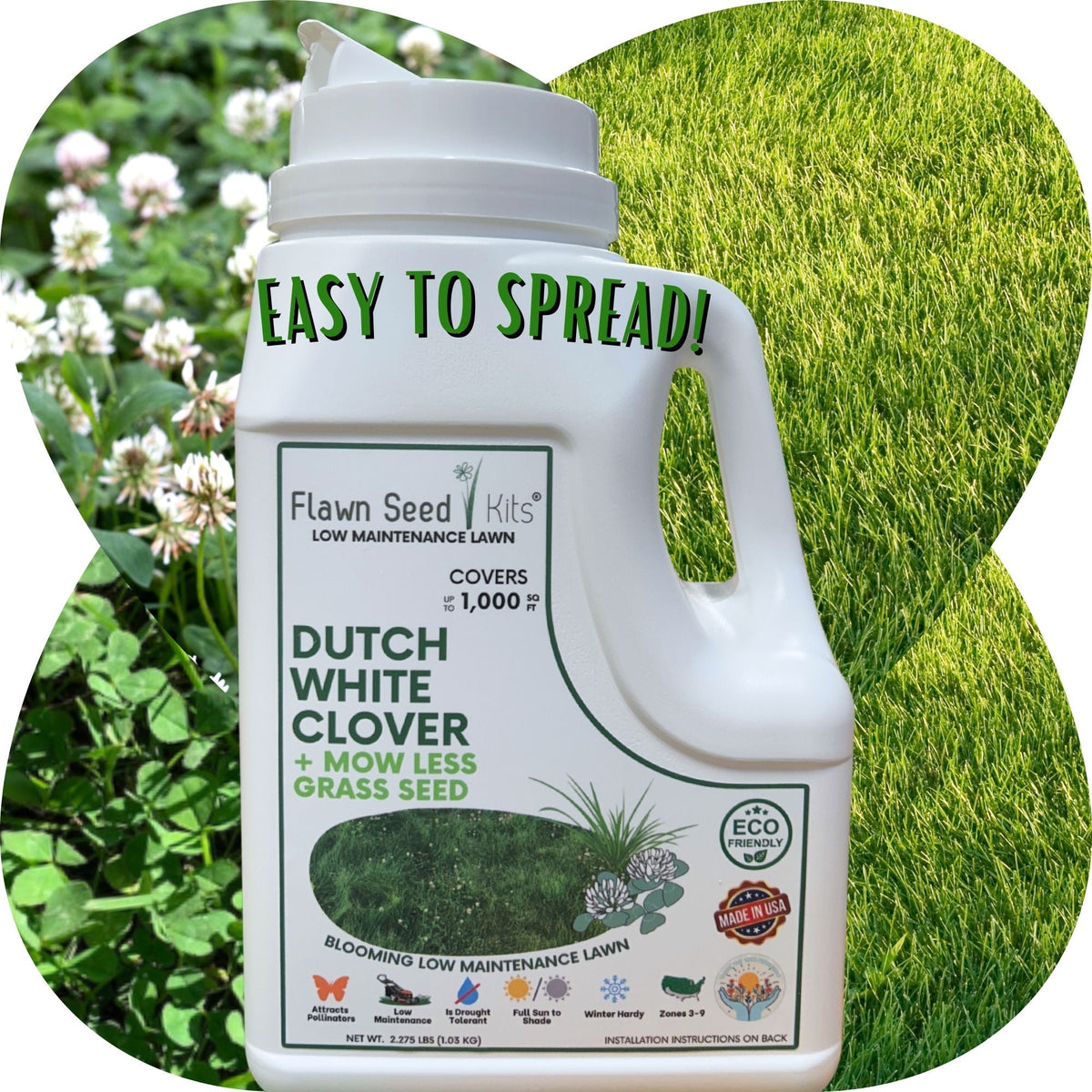 Dutch White Clover + Mow Less Grass Seed