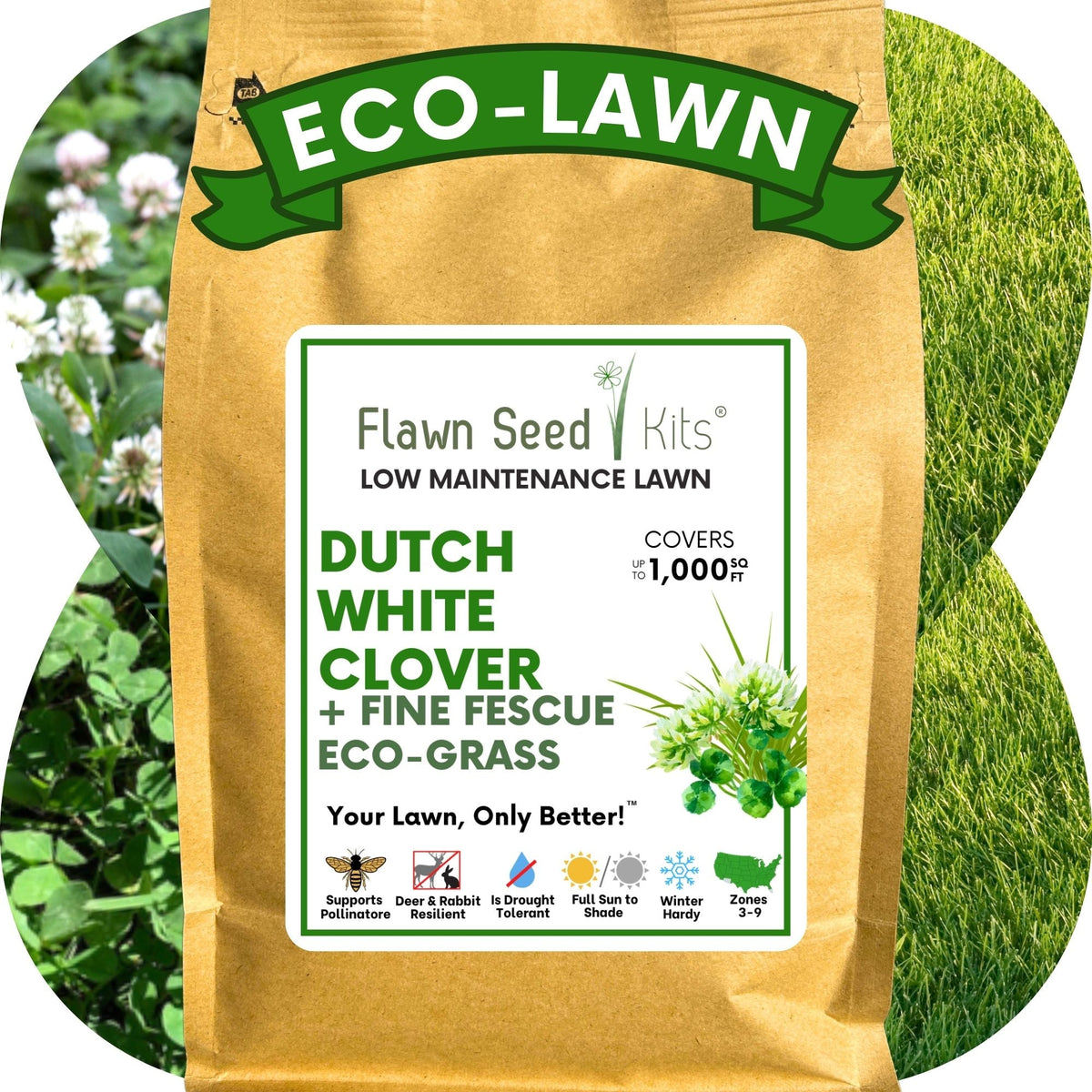 Dutch White Clover + Mow Less Grass Seed