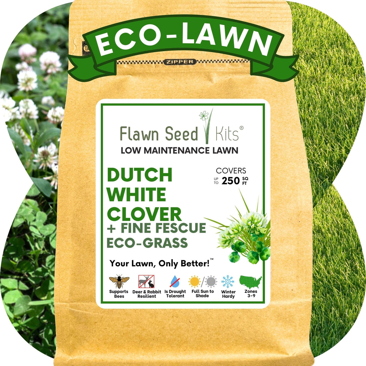 Dutch White Clover + Mow Less Grass Seed