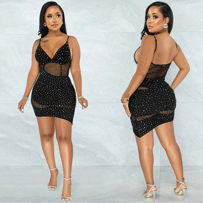 Hot Diamond Irregular Sling Dress for Nightclub Wear