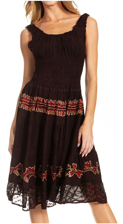 Sakkas Alba Women's Off The Shoulder Smock Ruffle Midi Dress Tie Dye & Embroidery