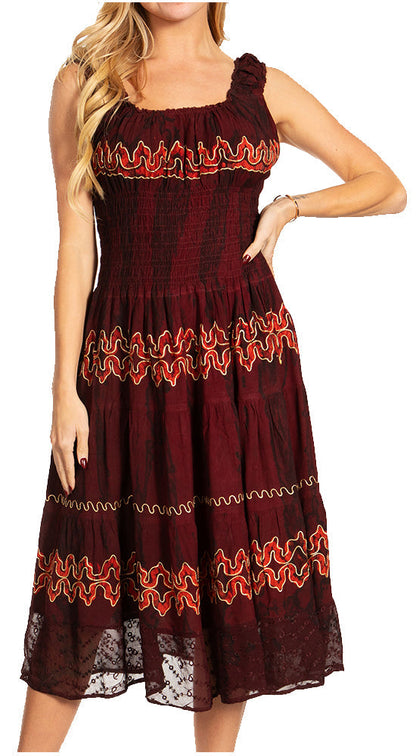 Sakkas Alba Women's Off The Shoulder Smock Ruffle Midi Dress Tie Dye & Embroidery